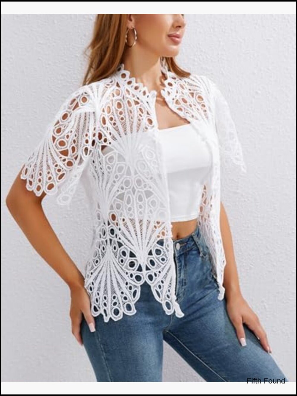 Sexy Ruffle Lace Tunic Blouse Long Sleeve V Neck Button Down Hollow Out - Picture 4 of 6